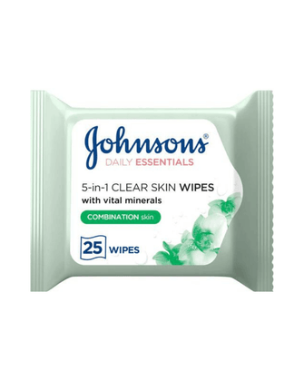 جونسون مناديل مبللة لتنظيف الوجه للبشرة المختلطة 25قطعة - Shelves